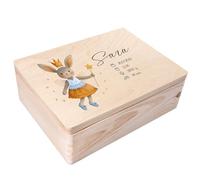 Creative Deco Boîte à Souvenirs Bébé Personnalisé avec Prénom - Lapin Fée | 40 x 30 x 14 cm | Cadeau Boîte à Souvenirs pour Une Naissance pour Fille et Garçon | Boite en Bois avec Couvercle