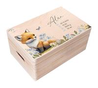 Creative Deco Boîte à Souvenirs Bébé Personnalisé avec Prénom - Renard | 30 x 20 x 14 cm | Cadeau Boîte à Souvenirs pour Une Naissance pour Fille et Garçon | Boite en Bois avec Couvercle