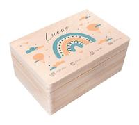Creative Deco Boîte à Souvenirs Bébé Personnalisé - Personnalisés Arc-en-Ciel | Personnalisable Cadeau à Souvenirs Individuelle pour Une Naissance pour Fille et garçon | Boîte en Bois