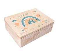 Creative Deco Boîte à Souvenirs Bébé Personnalisé - Personnalisés Arc-en-Ciel | Personnalisable Cadeau à Souvenirs Individuelle pour Une Naissance pour Fille et garçon | Boîte en Bois