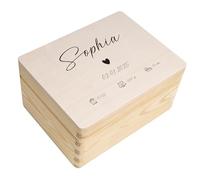 Creative Deco Boîte à Souvenirs Bébé Personnalisé - Personnalisés Couer | Personnalisable Cadeau à Souvenirs Individuelle pour Une Naissance pour Fille et garçon | Boîte en Bois