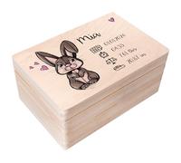 Creative Deco Boîte à Souvenirs Bébé Personnalisé - Personnalisés Lapin | Personnalisable Cadeau à Souvenirs Individuelle pour Une Naissance pour Fille et garçon | Boîte en Bois