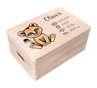 Creative Deco Boîte à Souvenirs Bébé Personnalisé - Personnalisés Lion | Personnalisable Cadeau à Souvenirs Individuelle pour Une Naissance pour Fille et garçon | Boîte en Bois