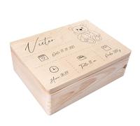 Creative Deco Boîte à Souvenirs Bébé Personnalisé - Personnalisés Ours | Personnalisable Cadeau à Souvenirs Individuelle pour Une Naissance pour Fille et garçon | Boîte en Bois