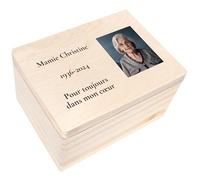 Creative Deco Boîte à Souvenirs Deuil avec Texte Souhaité et Photo | 40 x 30 x 24 cm | Cadeau de Deuil Personnalisé | Souvenir Commémoratif Personnalisable pour Proche et Défunt | Coffret en Bois