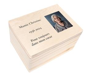 Creative Deco Boîte à Souvenirs Deuil avec Texte Souhaité et Photo | 40 x 30 x 24 cm | Cadeau de Deuil Personnalisé | Souvenir Commémoratif Personnalisable pour Proche et Défunt | Coffret en Bois