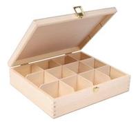 Creative Deco Boite a The en Bois 29 x 25 x 7,5 cm 12 Compartiments Rangement Cuisine BOIS G