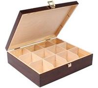 Creative Deco Boite a The en Bois Marron 29 x 25 x 7,5 cm 12 Compartiments Cuisine G