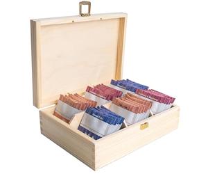 Creative Deco Boite a The en Bois Non Peint | Boite de Rangement Sachet | 21 x 16 x 7 cm | 6 Compartiments | Boîte à Thé | Diviseurs Amovibles | Rangement Cuisine