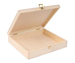 Creative Deco Boite de Rangement en Bois Non Peint | 29 x 25 x 6.5 cm | avec Couvercle et Serrure | Boite a Bijoux pour Souvenirs, Papier, Cartes, Documents