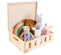 Creative Deco Boîte en Bois avec Couvercle et Ouvertures | 40 x 30 x 14 cm (+/- 1 cm) | Boîte à Souvenirs Bébé avec Poignées | Non Peint | pour Documents, Jouets | Brut ET Non Poli