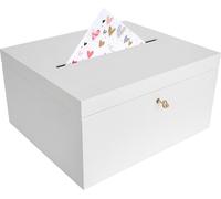 Creative Deco Boîte en Bois Blanc avec Couvercle et Clé - 29 x 25 x 15 cm