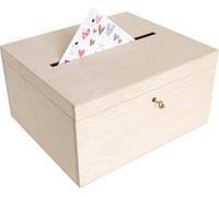 Creative Deco Boîte en Bois Naturel avec Couvercle et Clé - 29 x 25 x 15 cm