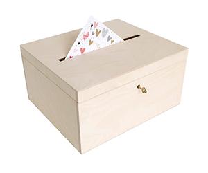 Creative Deco Boite en Bois pour Enveloppes | 29 x 25 x 15 cm | Bois Naturel | avec Couvercle et oîte pour Occasions Spéciales | Urne Anniversaire | Mariage | Boite a Souvenirs, Cartes Lettre