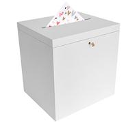 Creative Deco Boite en Bois pour Enveloppes Blanc | 29 x 25 x 30 cm | avec Couvercle et oîte pour Occasions Spéciales | Urne Anniversaire | Mariage | Boite a Souvenirs, Cartes Lettre