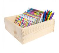 Creative Deco boite rangement bois sans couvercle 25 x 25 x 9 cm | caisse en bois de pin naturel, organisateur de tiroir, de bureau, maquillage, rangement bijoux