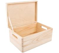 Creative Deco Boite Rangement en Bois | 30 x 20 x 14 cm (+/- 1 cm) | Non Peint | Couvercle et Poignées | Boite en Bois | Boite a Souvenir | Boîte Caisse Malle Coffre | BRUT ET NON PONCÉ