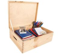 Creative Deco Boite Rangement en Bois | 40 x 30 x 14 cm (+/- 1 cm) | Non peint | Couvercle et Poignées | Boite en Bois | Boite a Souvenir | Boîte Caisse Malle Coffre | BRUT ET NON PONCÉ