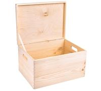 Creative Deco Boite Rangement en Bois | 40 x 30 x 24 cm (+/- 1 cm) | Non Peint | Couvercle et Poignées | Boite en Bois | Boite a Souvenir | Boîte Caisse Malle Coffre | BRUT ET NON PONCÉ