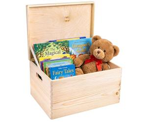 Creative Deco Boite Rangement en Bois | 40 x 30 x 24 cm (+/- 1 cm) | Non Peint | Couvercle et Poignées | Boite en Bois | Boite a Souvenir | Boîte Caisse Malle Coffre | BRUT ET NON PONCÉ