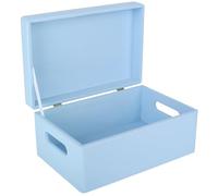 Creative Deco Boite Rangement en Bois Bleu | 30 x 20 x 14 cm (+/- 1 cm) | avec Couvercle et Poignées | Boite en Bois | Boite a Souvenir | Boîte Caisse Malle Coffre | BRUT ET NON PONCÉ