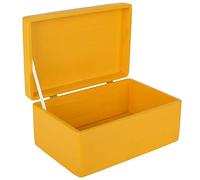 Creative Deco Boite Rangement en Bois Jaune | 30 x 20 x 14 cm (+/- 1 cm) | avec Couvercle | Boite en Bois | Boite a Souvenir | Boîte Caisse Malle Coffre | BRUT ET NON PONCÉ