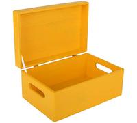 Creative Deco Boite Rangement en Bois Jaune | 30 x 20 x 14 cm (+/- 1 cm) | avec Couvercle et Poignées | Boite en Bois | Boite a Souvenir | Boîte Caisse Malle Coffre | BRUT ET NON PONCÉ