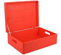 Creative Deco Boite Rangement en Bois Rouge | 40 x 30 x 14 cm (+/- 1 cm) | avec Couvercle et Poignées | Boite en Bois | Boite a Souvenir | Boîte Caisse Malle Coffre | BRUT ET NON PONCÉ