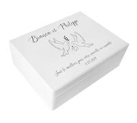Creative Deco Cadeau de Mariage Personnalisé Blanc | Boîte à Souvenirs de Mariage | Coffret Cadeaux Personnalisable Jeunes Mariés/Couple | Motif de mariage multiple | Boîte en bois