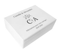 Creative Deco Cadeau de Mariage Personnalisé Blanc | Boîte à Souvenirs de Mariage | Coffret Cadeaux Personnalisable Jeunes Mariés/Couple | Motif Initiale Prénom | Boîte en Bois