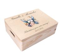 Creative Deco Cadeau de Mariage Personnalisé | Boîte à Souvenirs de Mariage | Coffret Cadeaux Personnalisable Jeunes Mariés/Couple | Motif Colombes Bleu | Boîte en Bois