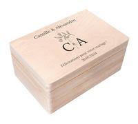 Creative Deco Cadeau de Mariage Personnalisé | Boîte à Souvenirs de Mariage | Coffret Cadeaux Personnalisable Jeunes Mariés/Couple | Motif Initiale Prénom | Boîte en Bois