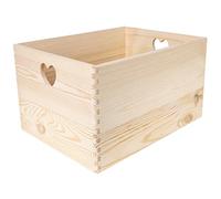Creative Deco Caisse Bois Rangement Non Peint | 40 x 30 x 24 cm (+/- 1cm) | Boîte de Rangement Bois Poignées Forme de Cœur | Boite Rangement Cuisine | Caisse de Rangement Bureau