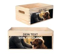 Creative Deco Caisse Bois Rangement Personnalisée avec Votre Photo + Texte | 30 x 20 x 13 cm (+/- 1cm) | Boîte en Bois avec Poignées | Cadeau Personnalisable | Coffret pour Femmes Hommes et Couple