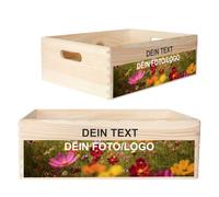 Creative Deco Caisse Bois Rangement Personnalisée avec Votre Photo + Texte | 40 x 30 x 14 cm (+/- 1cm) | Boîte en Bois avec Poignées | Cadeau Personnalisable | Coffret pour Femmes Hommes et Couple