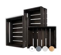 Creative Deco Caisse en bois noire 40 x 30 x 15 cm | Poli | Caisse à fruits, à vin, à pommes | Boîte cadeau, coffre à jouets, boîte de rangement