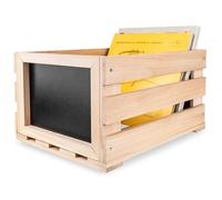 Creative Deco Caisse en Bois pour Vinyles avec Tableau Noir 46 x 36 x 25 cm (+/- 1 cm) | Bac de Rangement | Boîte Vintage Rangement Vinyle | Jusqu'à 80 Disque | Coffre a Jouet