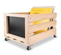 Creative Deco Caisse en Bois pour Vinyles avec Tableau Noir 46 x 36 x 29 cm (+/- 1 cm) | Bac de Rangement avec roulettes | Boîte Vintage Rangement Vinyle | Jusqu'à 80 Disque | Coffre a Jouet