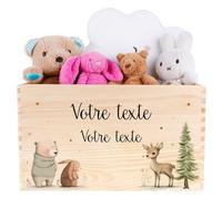 Creative Deco Coffret à Souvenirs en Bois Personnalisé pour Bébé avec Votre Texte | 40 x 30 x 24 cm (+/- 1cm) | Animaux | Rangement pour Jouets | Coffret Cadeau Personnalisable | Coffret Souvenir