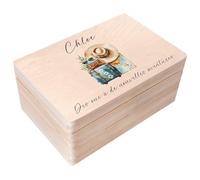Creative Deco Coffret Souvenir de Voyage Personnalisé | Boite en Bois avec Couvercle 30 x 20 x 14 cm | Cadeau Anniversaire Noël | Idée Cadeau | Boîte de Rangement pour Souvenirs et Photos de Vacances