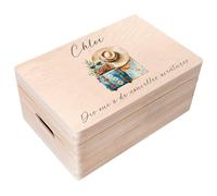 Creative Deco Coffret Souvenir de Voyage Personnalisé | Boite en Bois avec Couvercle 30 x 20 x 14 cm | Cadeau Anniversaire Noël | Idée Cadeau | Boîte de Rangement pour Souvenirs et Photos de Vacances
