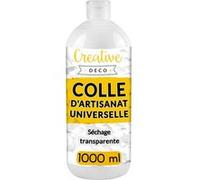 Creative Deco Colle Liquide PVA Blanche | 1L | Universelle Vinylique Non-Toxique | Pour Feutre Verre Carton Tissu Bois Cuir Papier | Scolaire Artisanal Multi-Usage | Séchage Transparent et Clair