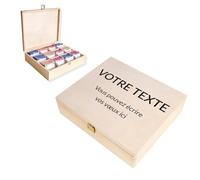 Creative Deco Grande Boîte à Thé en Bois | Cadeau Personnalisé Texte Souhaité Cadeau Individuel | Boîte à Thé 12 Compartiments | Coffret Cadeau pour Femme, Homme | Amateur de Thé