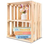 Creative Deco Grande boîte de rangement en bois avec étagère | 50 x 40 x 30 cm | Couleur beige naturel | Boîte à souvenirs vintage en bois | Boîte cadeau | Uni et non peint