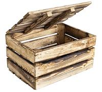 Creative Deco Grande Boite Rangement en Bois Flammé | 40 x 30 x 22 cm | avec Couvercle | Couleur Marron | Boîte Cadeau Coffre Malle Coffret Vintage