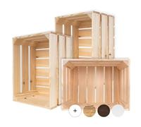 Creative Deco Grande caisse en bois avec poignées | 40 x 30 x 23 cm | Boîte de rangement à souvenirs beige naturel non peinte | Panier de présentation vintage rustique | Boîte cadeau