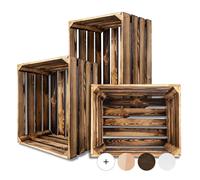 Creative Deco Grande Caisse en Bois Flammé avec Poignées | 50 x 40 x 30 cm | Boîte de Rangement pour Souvenirs | Panier Vintage