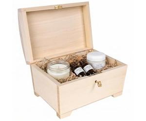 Creative Deco Large Boite a Bijoux en Bois | 20x14,5x11,7cm | Boite de Rangement Verrouillable avec Clé | Plain, Non-Peint et Non-Fini | Boîte Coffre Caisse Coffret Trésor pour Souvenirs et Bibelots