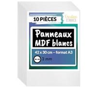 Creative Deco Lot de 10 feuilles MDF blanc A3 420 x 300 x 3 mm Bois vierge pour dessin, décoration intérieure, art et artisanat, peinture, bricolage, découpe laser
