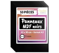 Creative Deco Lot de 10 panneaux en bois MDF A3 Noir 420 x 300 x 3 mm Parfait pour découpe au laser, routeur CNC, modélisation, ajourage, bricolage, travaux manuels